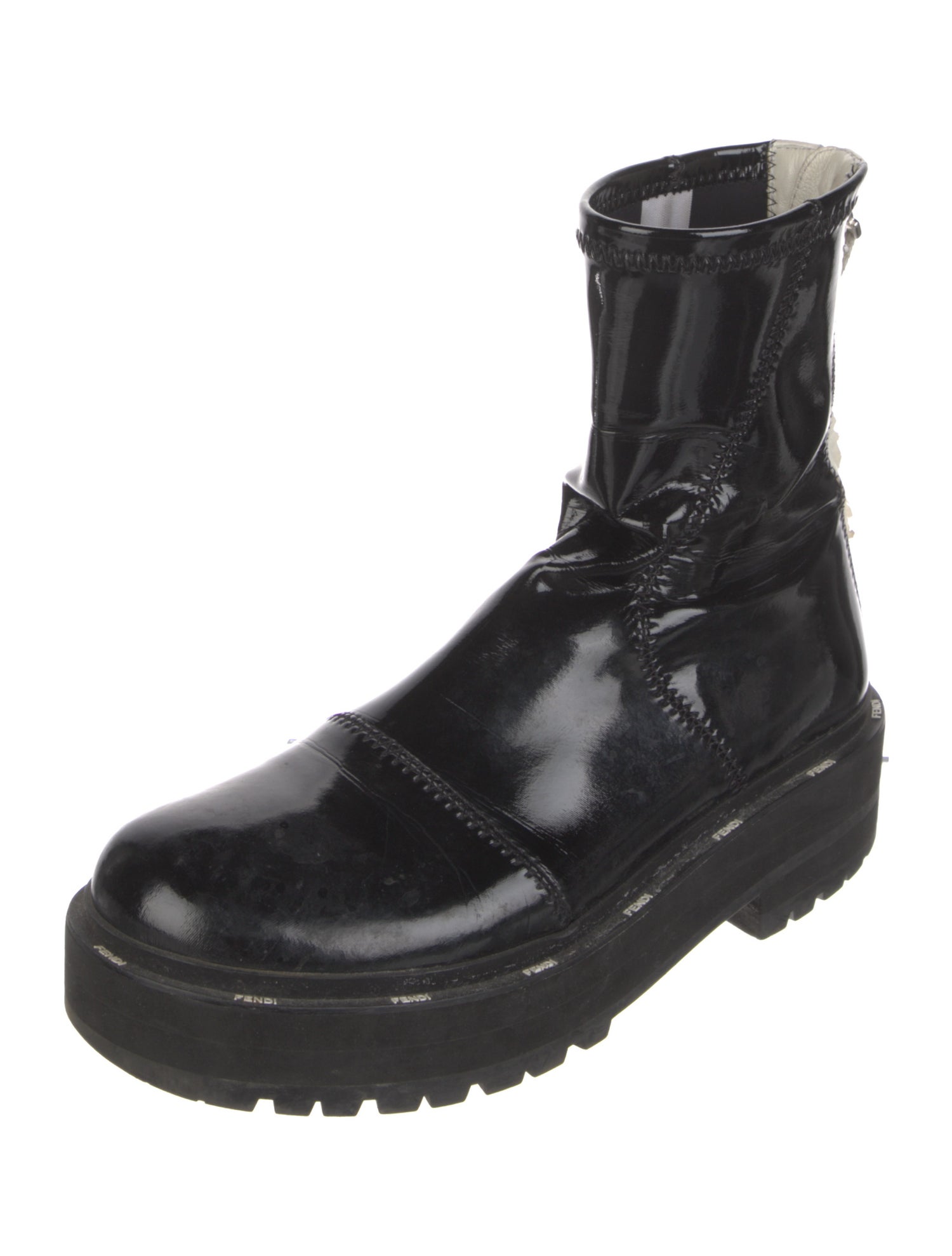 Fendi Patent Leather Colorblock Pattern Combat Boots