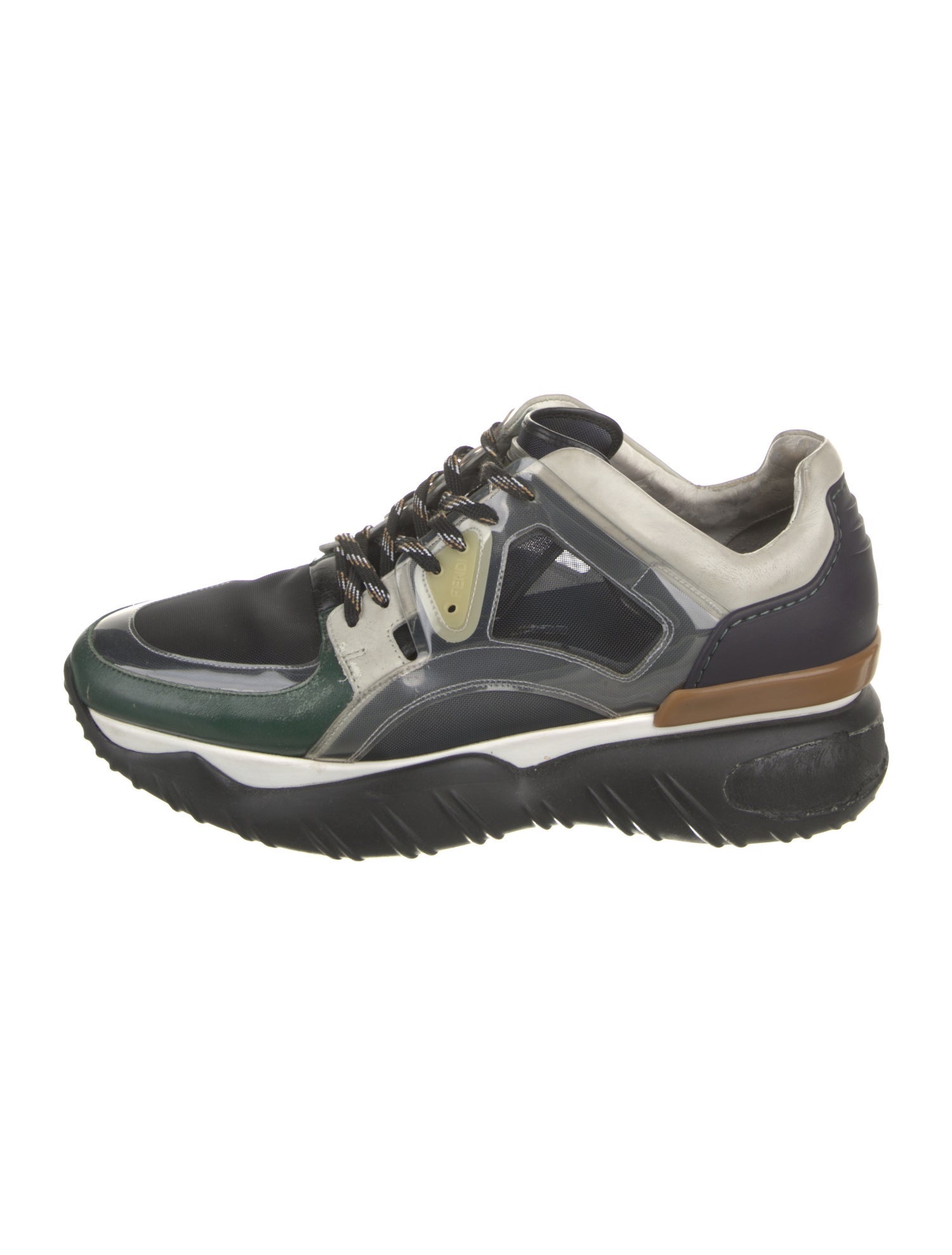 Fendi Leather Colorblock Pattern Sneakers