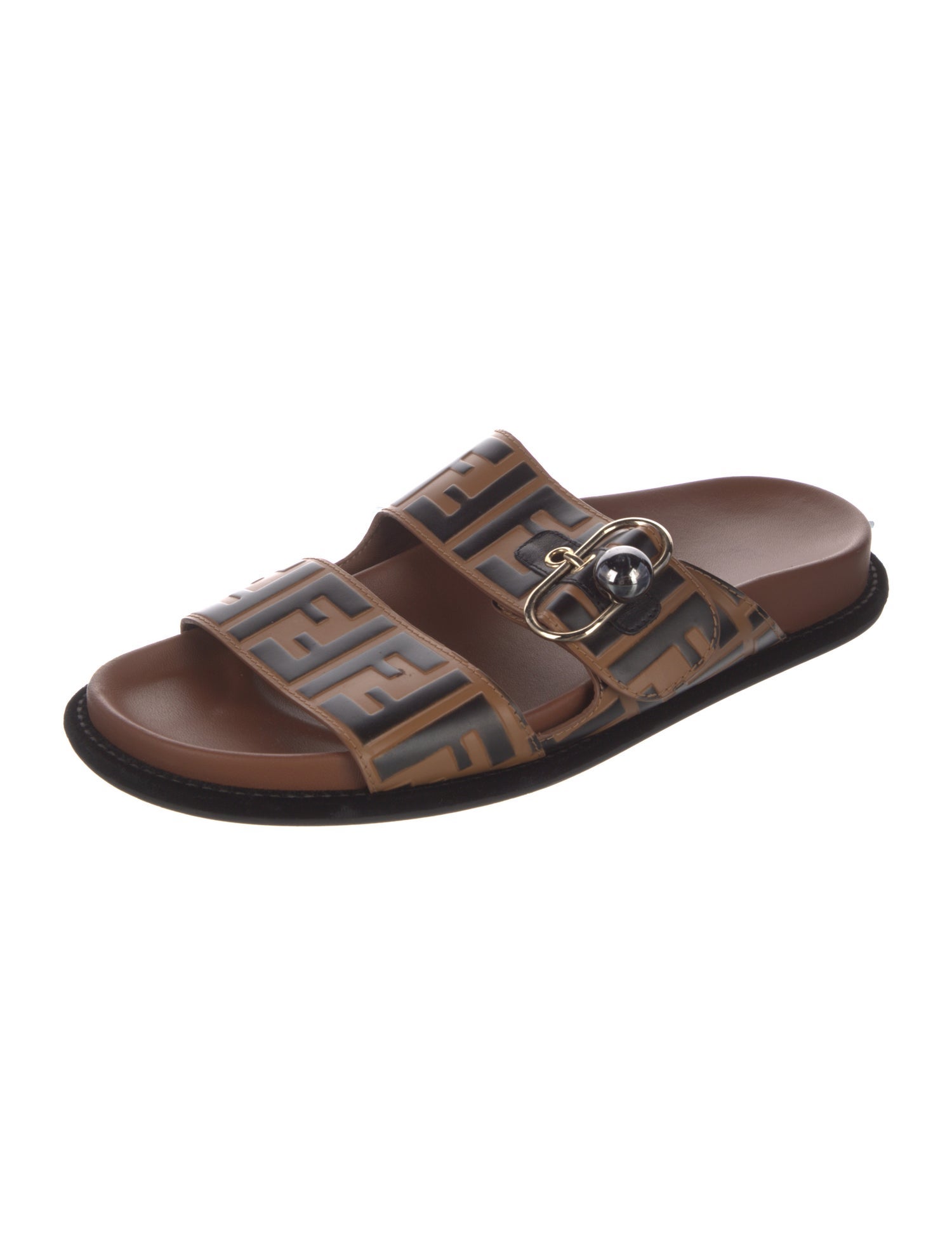 Fendi Zucca FF Logo Leather Slides