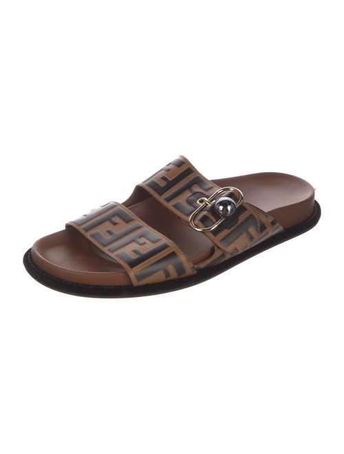 Fendi Zucca FF Logo Leather Slides