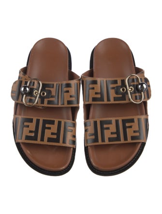 Fendi Zucca FF Logo Leather Slides