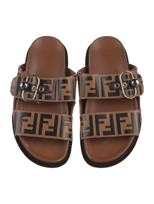 Fendi Zucca FF Logo Leather Slides