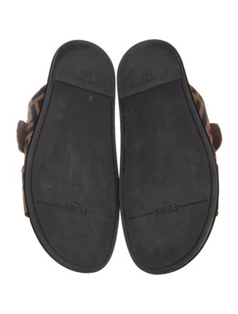 Fendi Zucca FF Logo Leather Slides