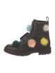 Fendi Leather Pom-Pom Embellishments Combat Boots