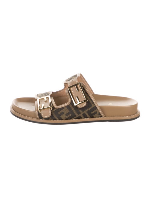 Fendi Zucca FF Logo Leather Slides