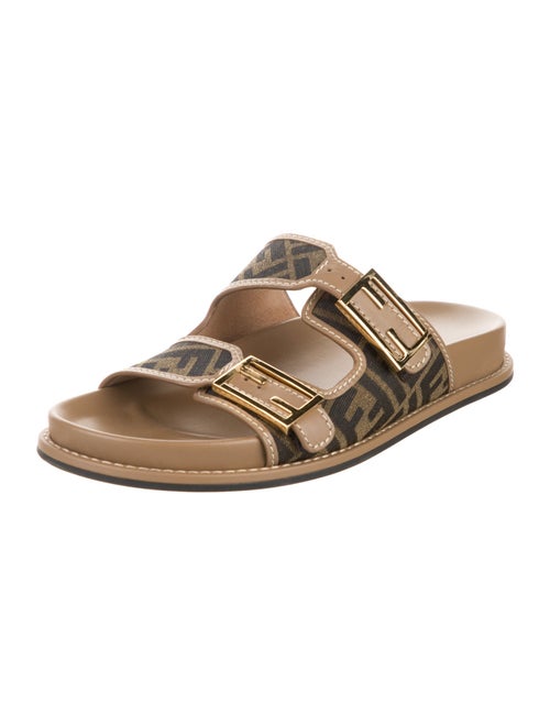 Fendi Zucca FF Logo Leather Slides