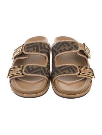 Fendi Zucca FF Logo Leather Slides