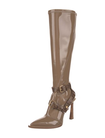 Fendi Zucca FF Logo Patent Leather Lace-Up Boots