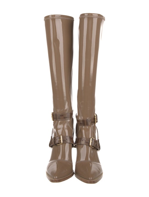 Fendi Zucca FF Logo Patent Leather Lace-Up Boots