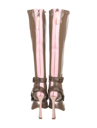 Fendi Zucca FF Logo Patent Leather Lace-Up Boots