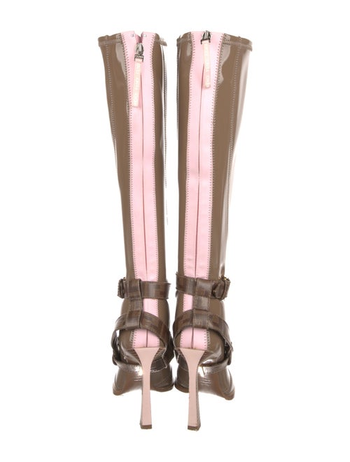 Fendi Zucca FF Logo Patent Leather Lace-Up Boots