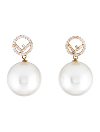 Fendi Faux Pearl & Crystal F is Fendi Drop Earrings