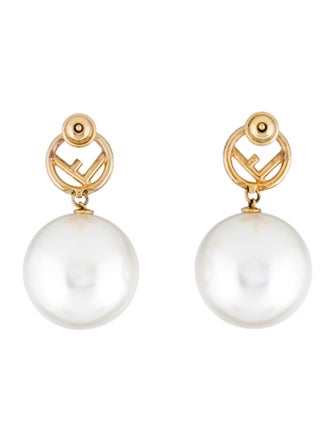 Fendi Faux Pearl & Crystal F is Fendi Drop Earrings