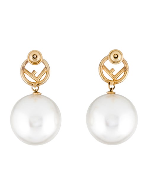 Fendi Faux Pearl & Crystal F is Fendi Drop Earrings