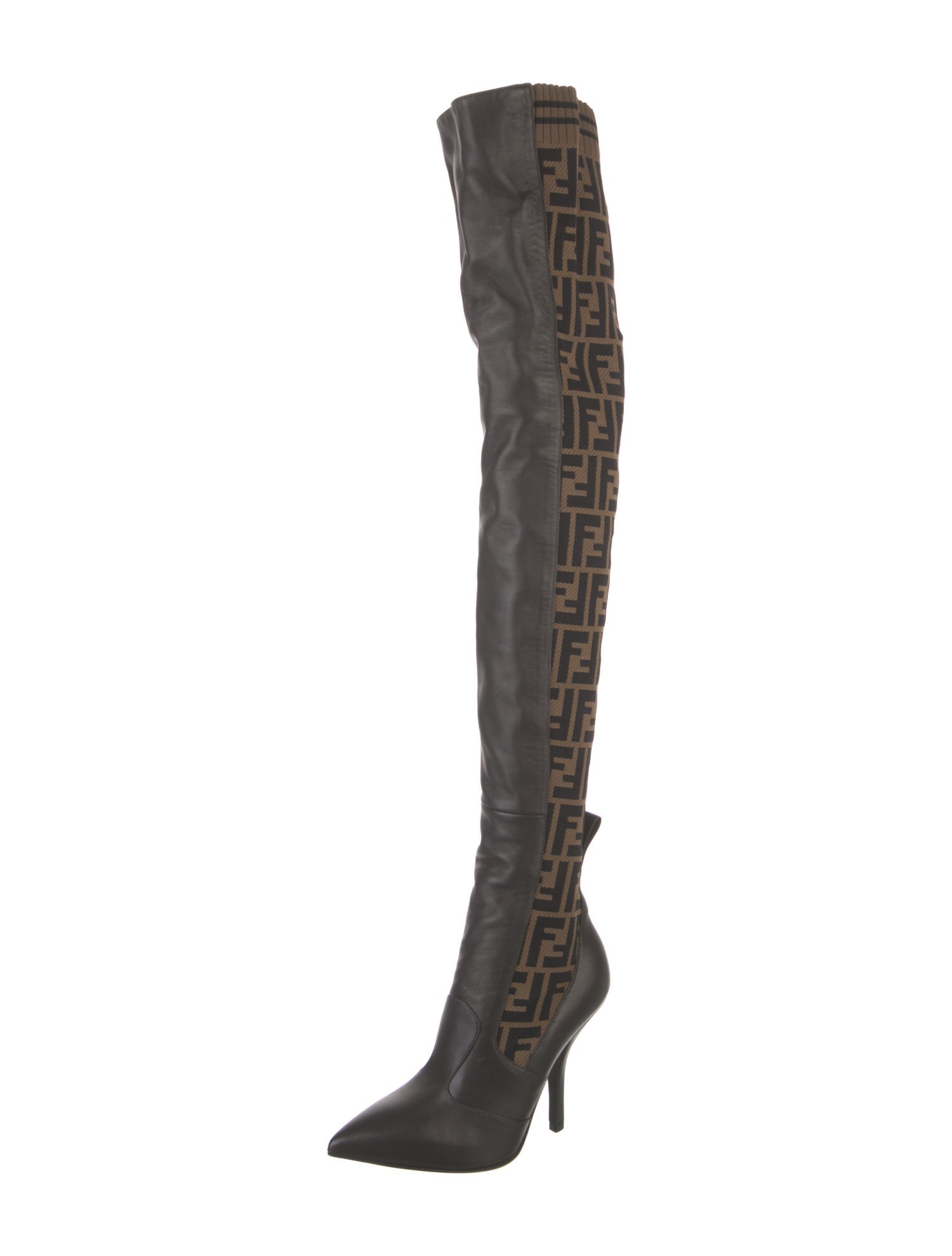 Fendi Zucca FF Logo Leather Sock Boots