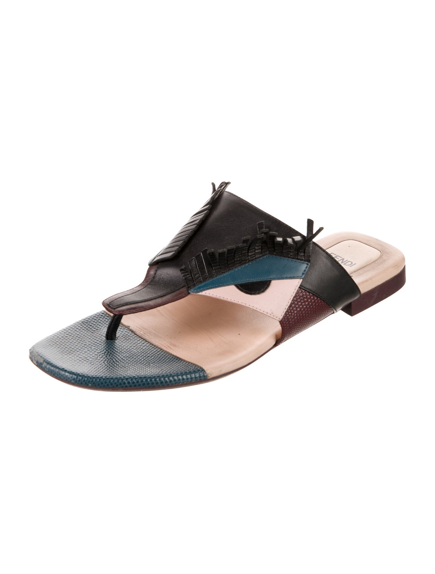 Fendi Monsters Motif Leather T-Strap Sandals