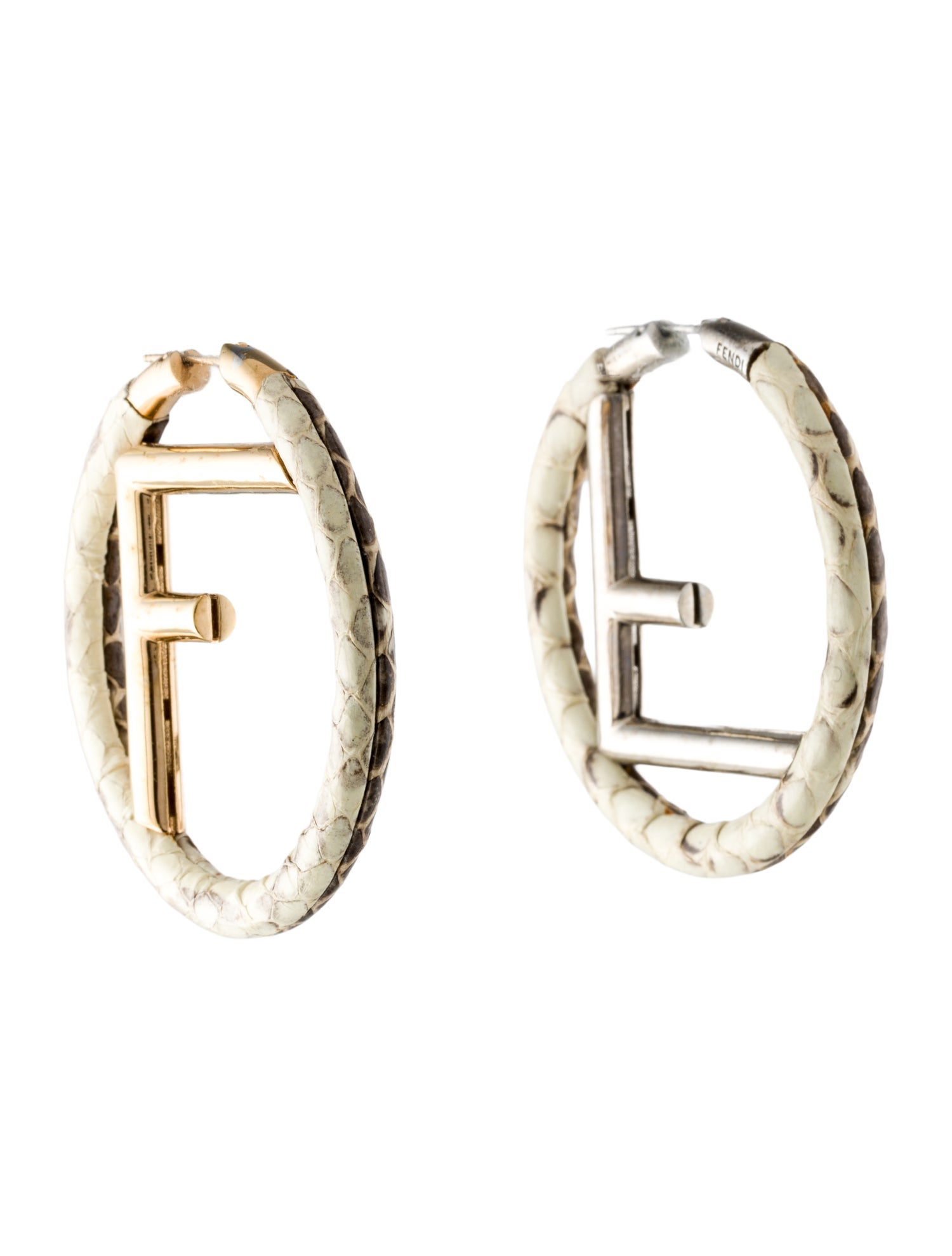 Fendi Snakeskin F Is For Fendi Hoop Earrings