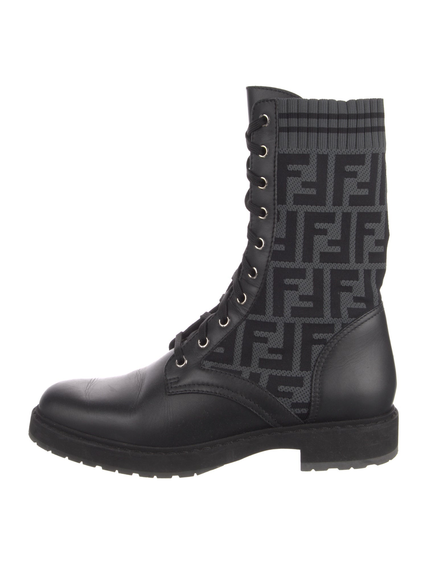 Fendi Zucca FF Logo Leather Combat Boots