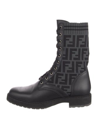Fendi Zucca FF Logo Leather Combat Boots