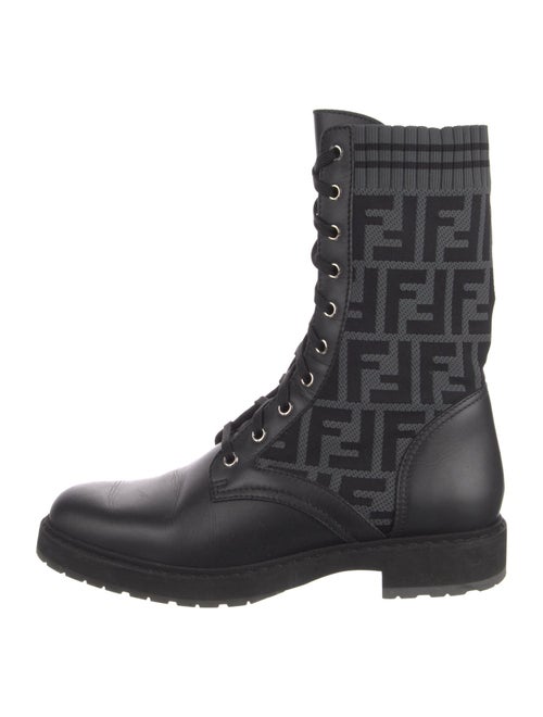 Fendi Zucca FF Logo Leather Combat Boots