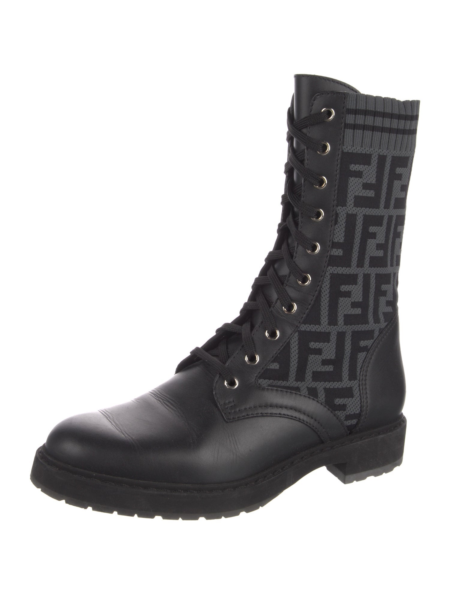 Fendi Zucca FF Logo Leather Combat Boots