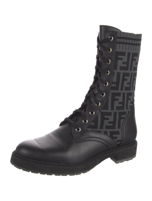 Fendi Zucca FF Logo Leather Combat Boots