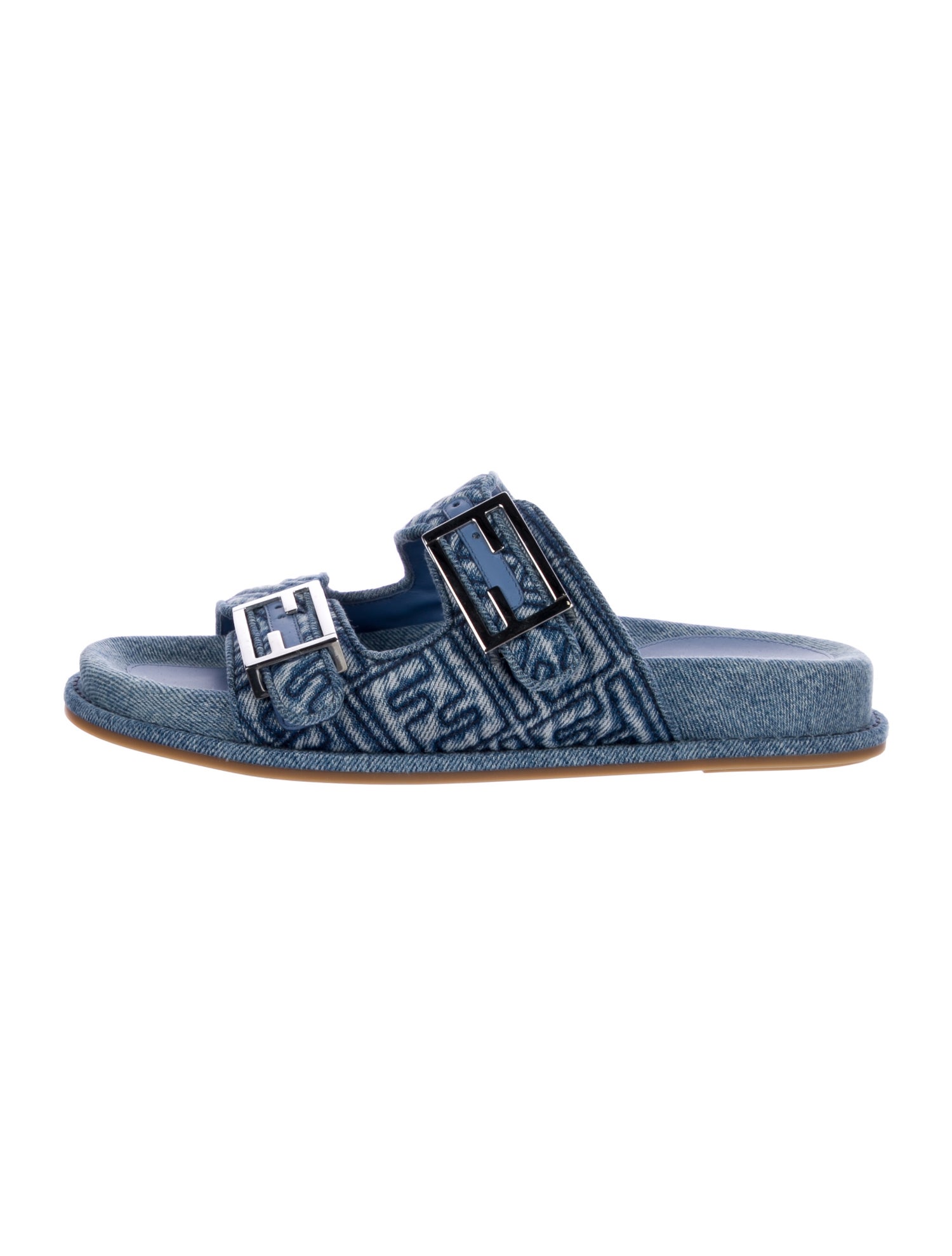 Fendi Zucca FF Logo Denim Slides