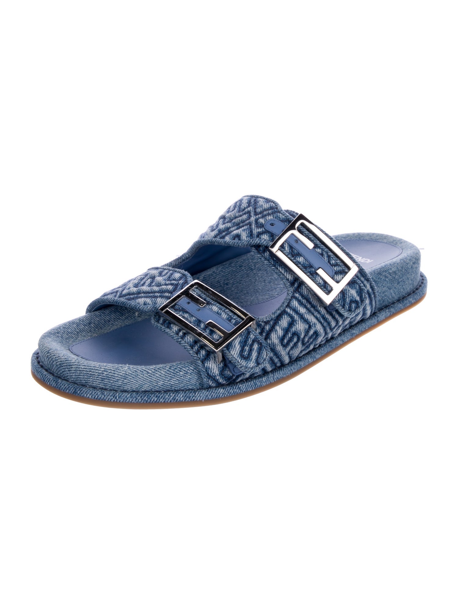 Fendi Zucca FF Logo Denim Slides