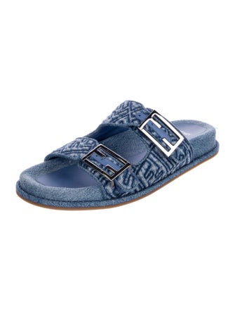 Fendi Zucca FF Logo Denim Slides