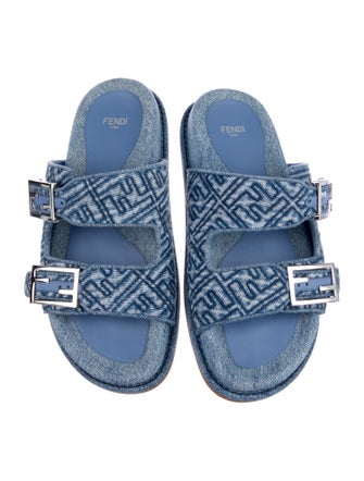 Fendi Zucca FF Logo Denim Slides