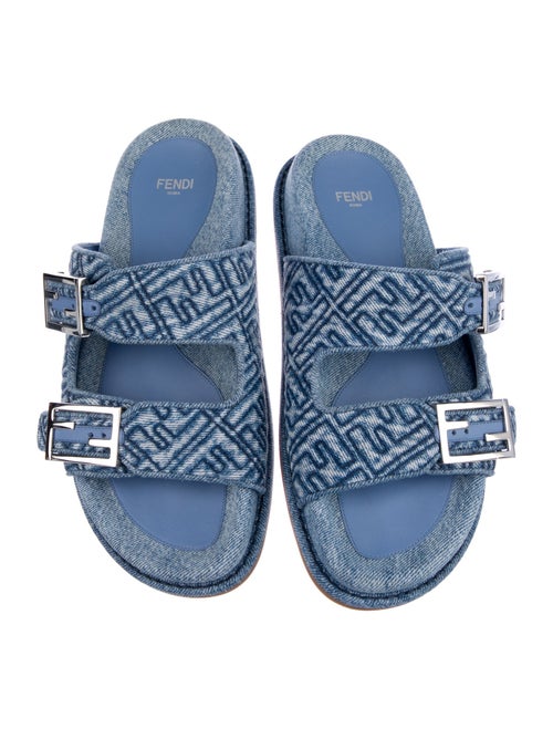 Fendi Zucca FF Logo Denim Slides