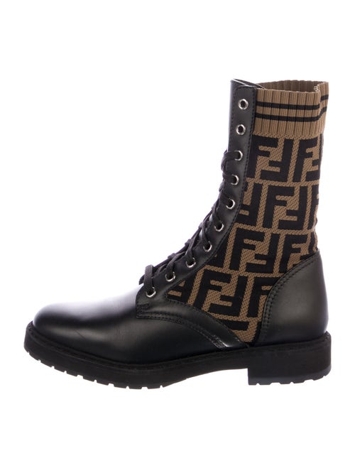 Fendi Zucca FF Logo Leather Combat Boots