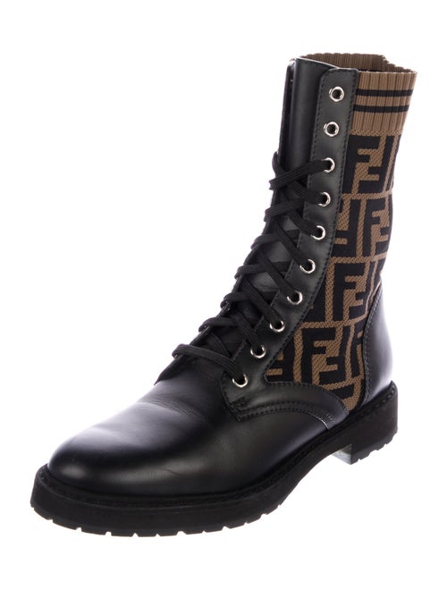 Fendi Zucca FF Logo Leather Combat Boots