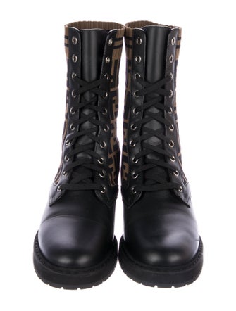 Fendi Zucca FF Logo Leather Combat Boots