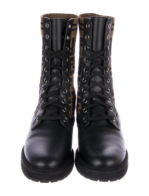 Fendi Zucca FF Logo Leather Combat Boots