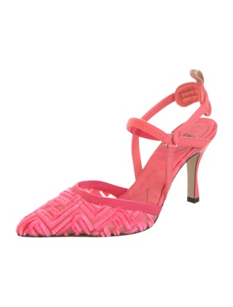 Fendi Mesh Leather Trim Embellishment Slingback Pumps