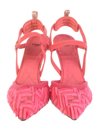 Fendi Mesh Leather Trim Embellishment Slingback Pumps