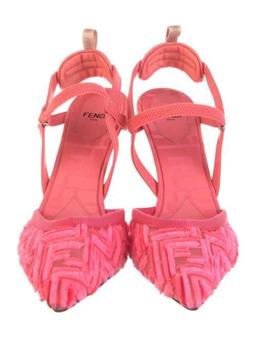 Fendi Mesh Leather Trim Embellishment Slingback Pumps