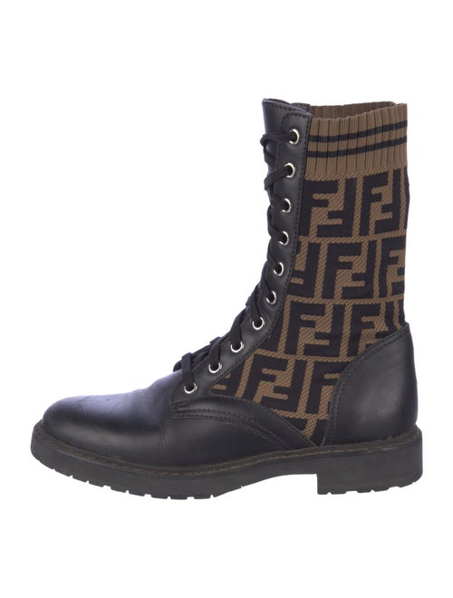 Fendi Zucca FF Logo Leather Combat Boots