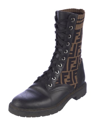 Fendi Zucca FF Logo Leather Combat Boots
