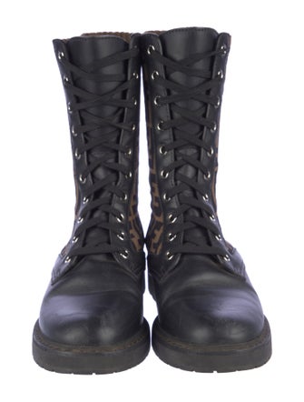 Fendi Zucca FF Logo Leather Combat Boots