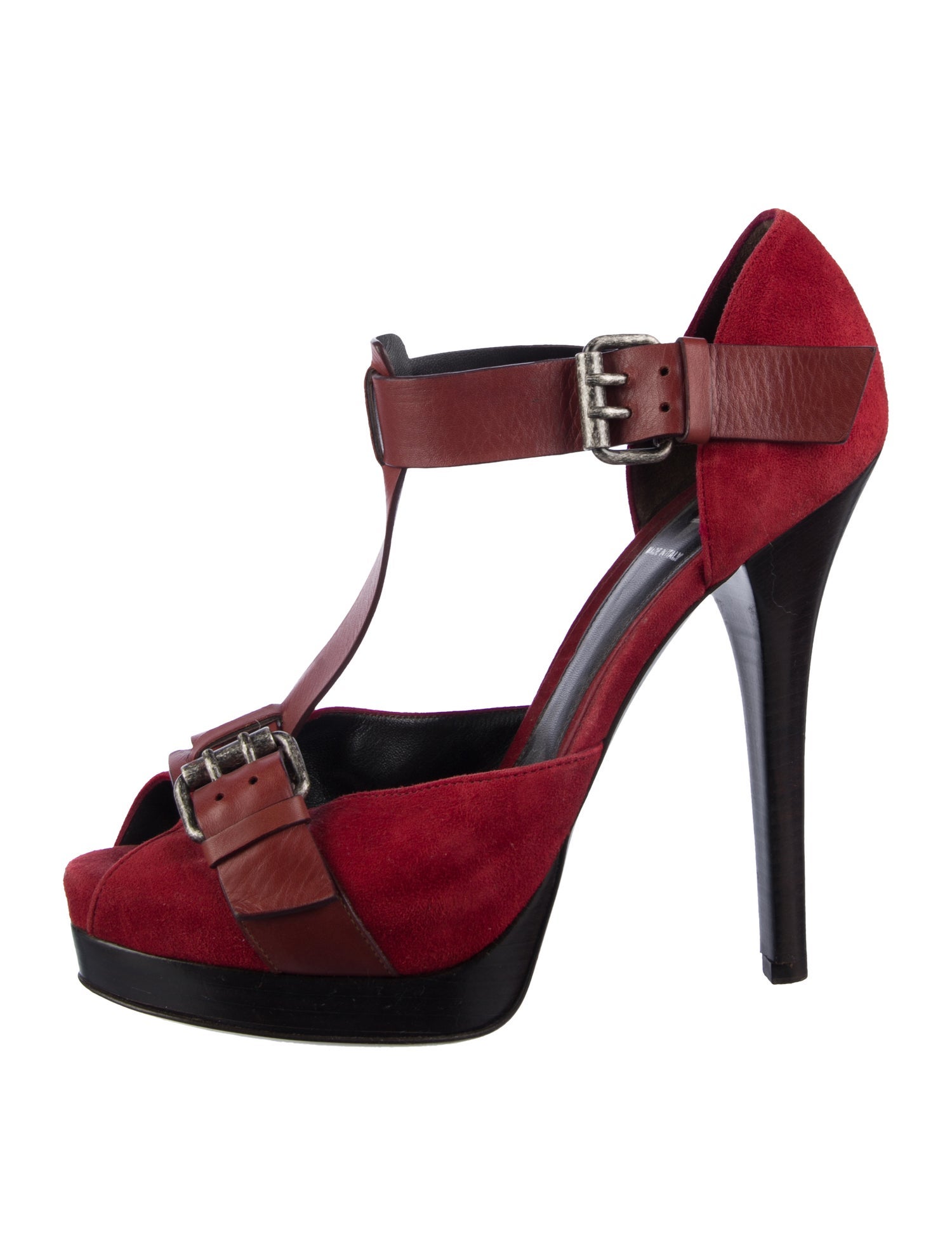 Fendi Suede Colorblock Pattern T-Strap Pumps