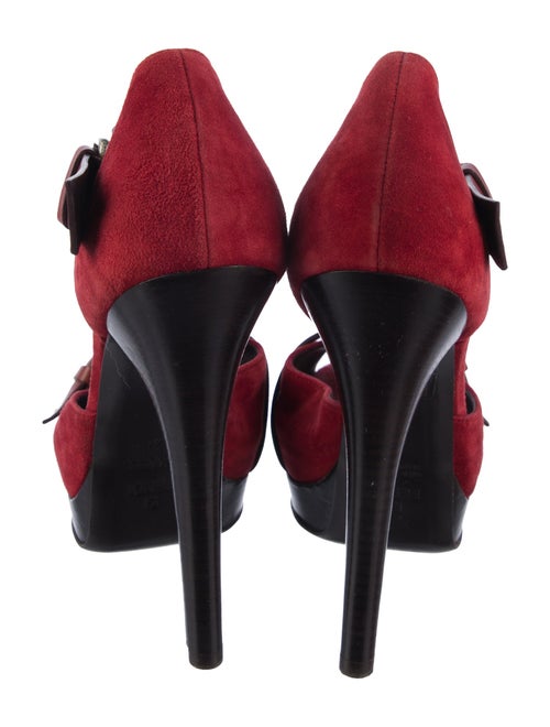 Fendi Suede Colorblock Pattern T-Strap Pumps