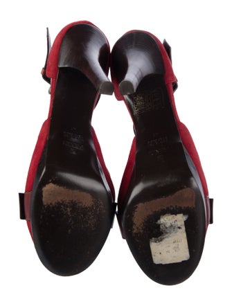 Fendi Suede Colorblock Pattern T-Strap Pumps