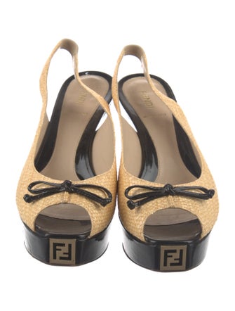 Fendi Zucca FF Logo Raffia Slingback Sandals