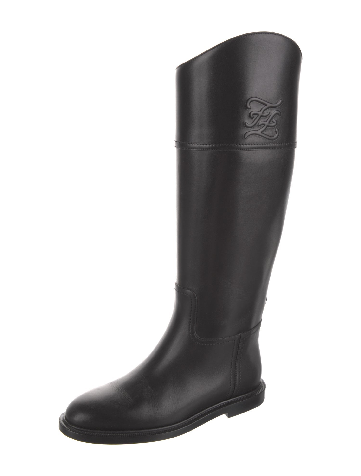 Fendi Karligraphy Accent Leather Rain Boots