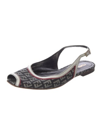 Fendi Canvas Printed Slingback Flats