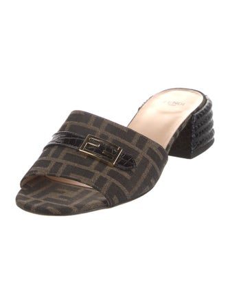 Fendi Zucca FF Logo Leather Slides