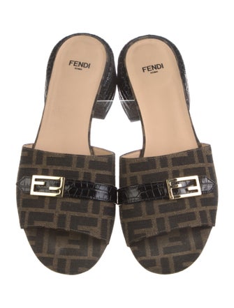 Fendi Zucca FF Logo Leather Slides