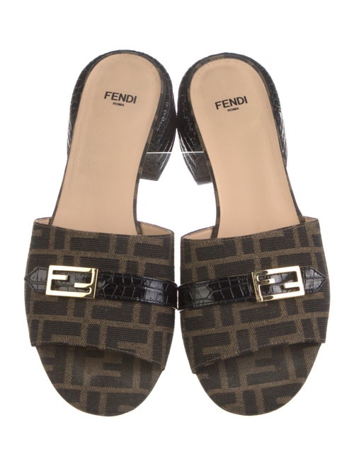 Fendi Zucca FF Logo Leather Slides